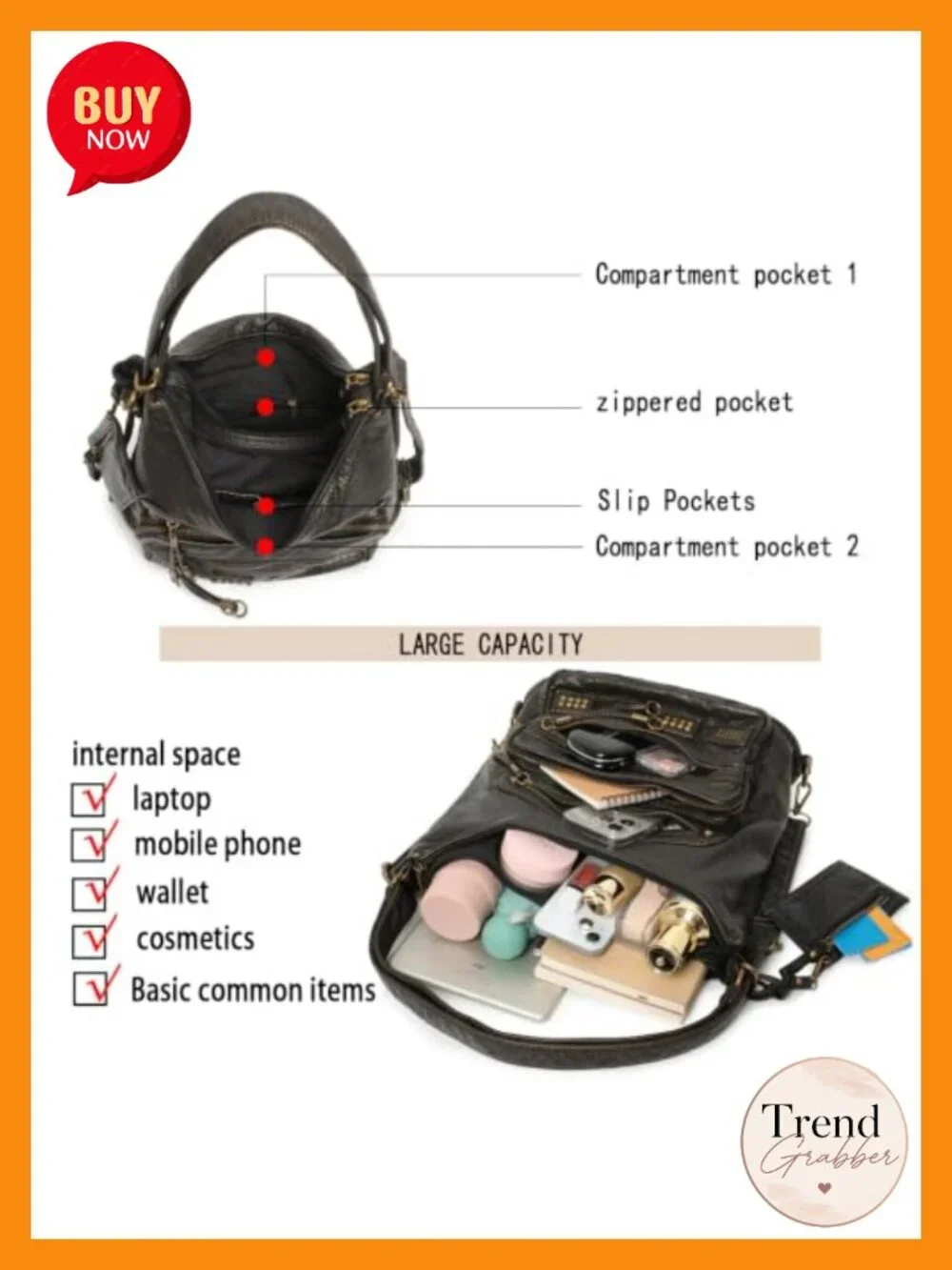 Vegan Leather Hobo Bag, Y2K Vintage Shoulder Purse, Fits 12-Inch Laptop